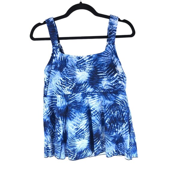 Lands End Women's Flutter Tankini Top Blue White L - Picture 1 of 4